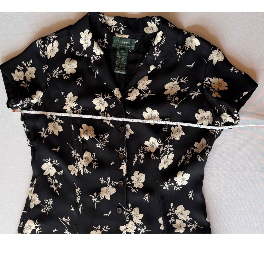 Lauren Ralph Lauren Silk Black and Cream Floral Dress Size 8 - Picture 4 of 9